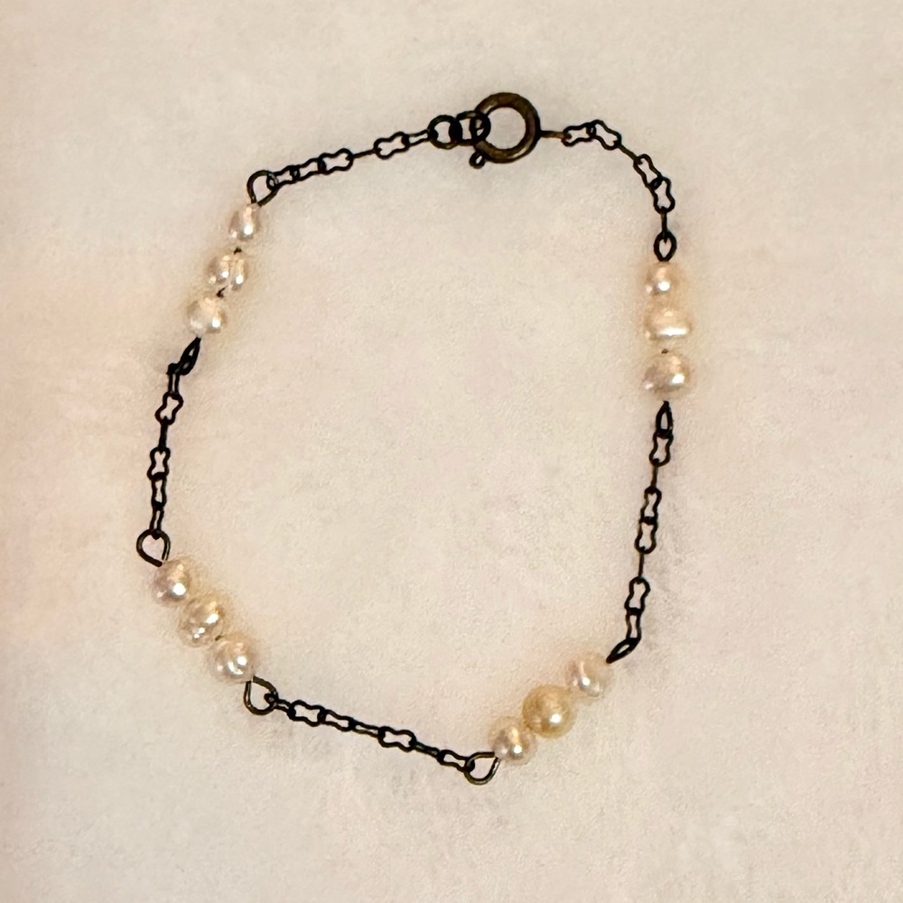 Cultured Freshwater Potato Pearls on Gunmetal Chain Bracelet 7”